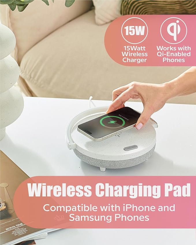 BELMAK Bedside Lamp with Wireless Charger, Birthday Gifts for Women, 6 in 1 Touch Bedside Lamp, Portable Bluetooth Speaker, Gift for Her, Mom, Dad, Mens Gifts for Birthday Unique