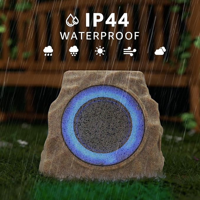 uuffoo 2-Pack Solar Powered Rock Speakers Outdoor Water-Resistant IP44 Rock Speaker with Lights RGB Colors and USB Charging for Patio Pool Party Yard Garden Outside