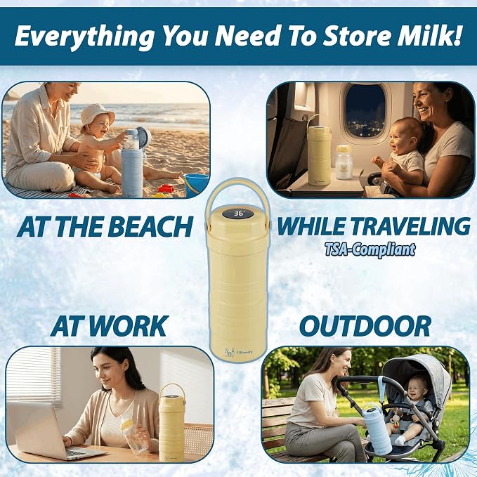 4ALLFAMILY 22oz Breast Milk Cooler Travel Bag – Larger Capacity Stores 2x11oz Bottles for More Milk - 24+ Hour Biogel Cooling & TSA-Compliant - Breastmilk Cooler Storage with Silicone Nipples – Ivory