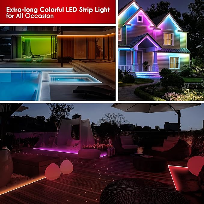 Shine Decor IP68 LED Strip Light 16.4 FT, DC 24V RGB+IC LED Strip Lights, Outdoor Rope Lights with Remote APP Control Music Sync, Color Chasing LED Lights Strip for Chrismas, Pool, Home Decor