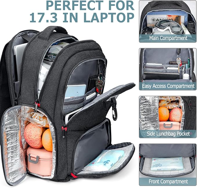 Lunch Backpack, Insulated Cooler Lunch Bag Backpack, Large Travel 17.3 Laptop Back Pack Sturdy Computer College School Bookbag for Women Men for Men Women Work Hiking Picnic