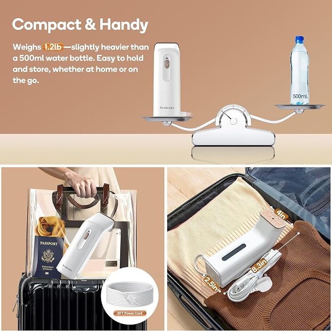 Newbealer Travel Iron bundle with Affordable Steamer for Clothes, Dry Iron and Powerful Steamer, Portable for Travel and Home Use