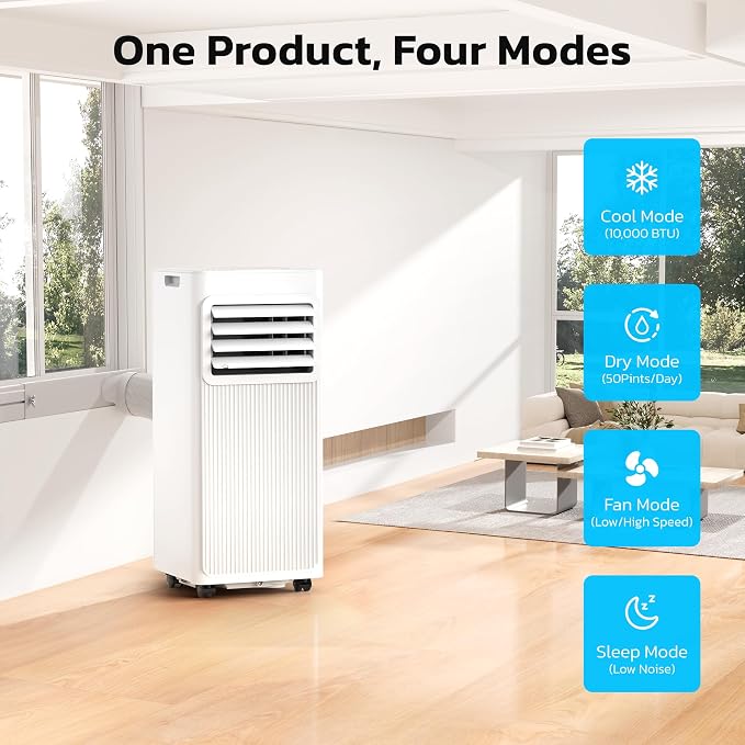 10000 BTU Portable Air Conditioners for Rooms up to 550 Sq Ft, Energy Saving Portable AC Unit with Remote Control & 24H Timer, Cool/Dry/Fan/Sleep, Installation Kits for Bedroom, Apartments