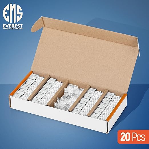 Everest 90° Angled RJ45 Cat6A Keystone Jacks 10-Pack in White - Slim Profile Female RJ45 Connectors - Cat 6A Keystone Jack - Compatible with 90° Angled Speed Termination Tool - easyJACK (B094WB91H3)
