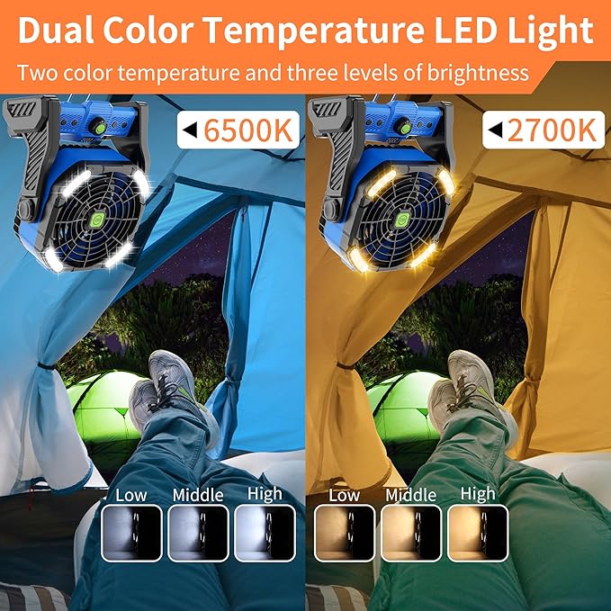 20000mAh Battery Powered Fan Rechargeable,Portable Fan for Travel Camping Fan with LED Lantern,270°Rotation Battery Operated Fan,USB Personal Fans Camping Essentials Battery Fan Cordless Fan X26 Blue