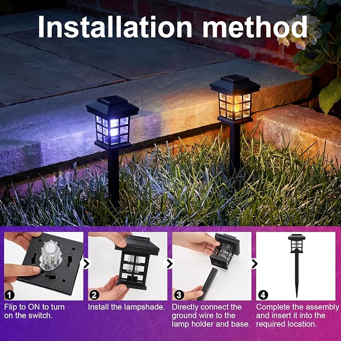 4 Pcs Solar Bug Zapper Outdoor Waterproof 2 in 1 Mosquito Zapper Solar Powered Mosquito Fly Trap Repellent Lamp Kills Bugs LED Lamp with Flame Purple Light for Garden Patio Yard Lawn (Black)