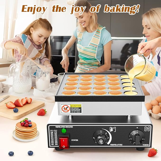 Baotree 25PCS Commercial Mini Dutch Pancake Maker, 110V 950W Mini Dutch Pancake Maker, 1.77 Inches Pancake Maker with 2 Thermostats & 2 Timers Separate Control, for Home and Restaurants