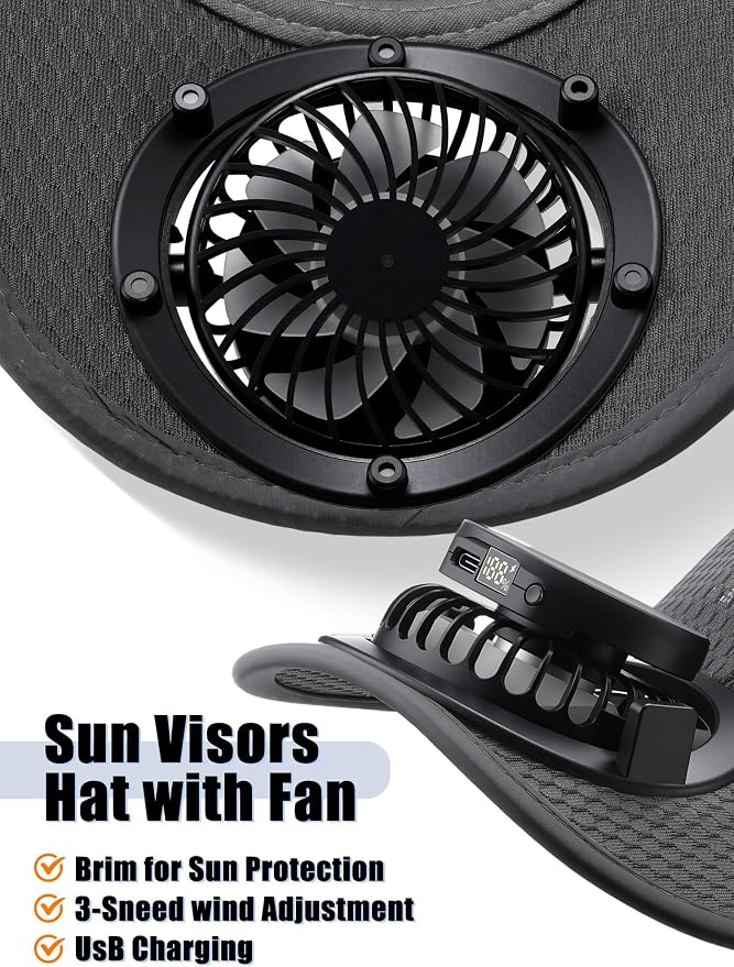 Yaomiao 2 Pcs Solar Baseball Cap with Fan Unisex Sun Protection USB Charging Fan Mesh Hat for Summer Outdoor