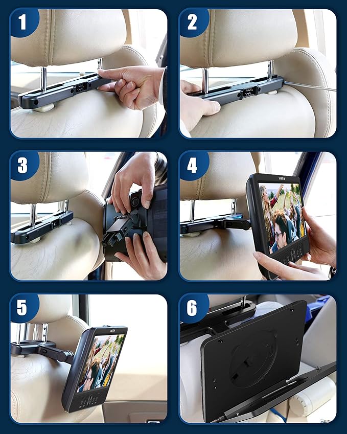 WONNIE 10.5" Two DVD Players Dual Screen for Car Portable CD Player, Play a Same or Two Different Movies with Two Mounting Brackets, 5-Hour Rechargeable Battery, Support USB/SD Card Reader