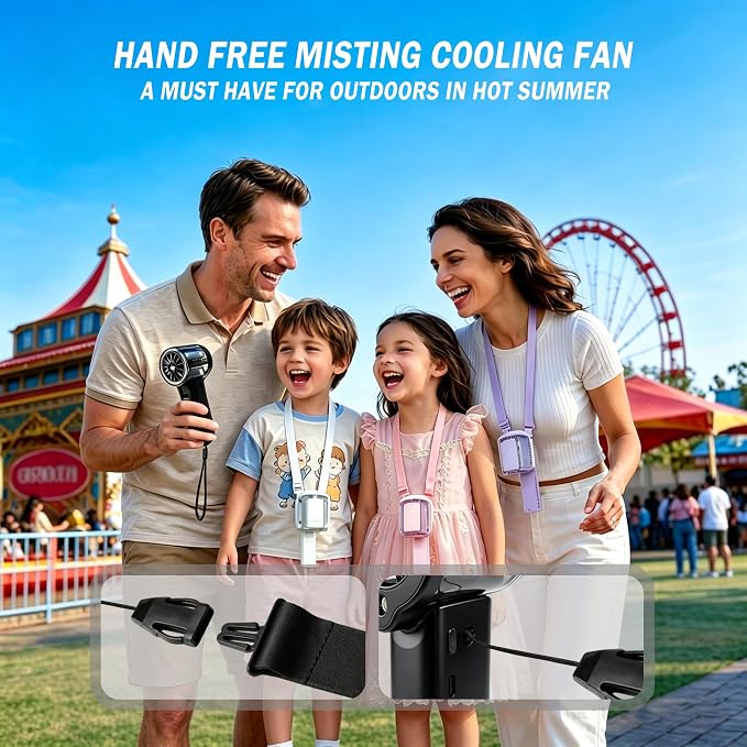 Portable Misting Fan, Handheld Rechargeable Fan with Water Mist, Personal Mini Turbo Fan with 1-100 High Speeds (20000 RPM), LED Light for Music Festival, Summer Trip Must-Haves, Black
