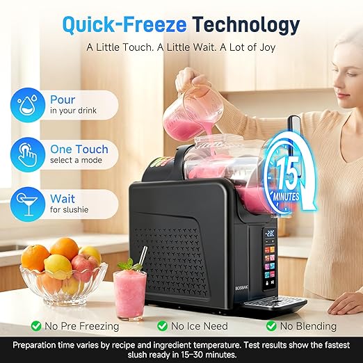2L Slushie Machine & Soft Serve Ice Cream Machine for Home Use, 6-IN-1 Presets for Slushy, Frozen Drink, MilkShake, Margaritas, Frappés and More Frozen Dessert Maker, No Ice Needed, Black