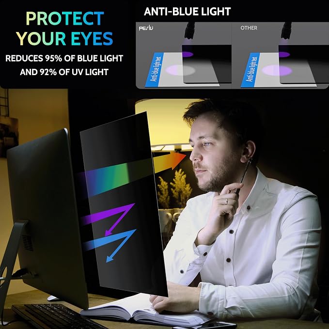 Peslv [2-Pack] 23.8 Inch Privacy Screen for Computer Monitor 16:9 Aspect Ratio, Eye Protection Anti Blue Light Glare Shield, 23.8inch Removable Black Blackout Anti Spy Desktop Security Private Filter