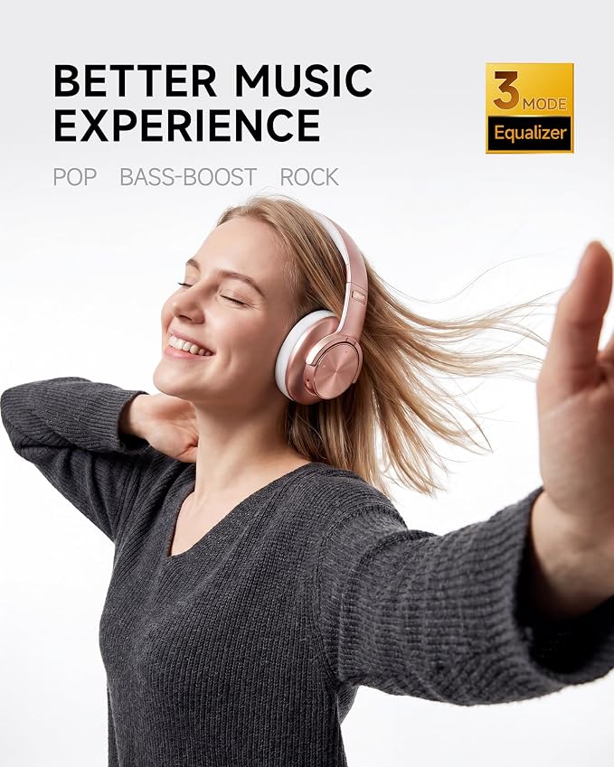 Picun B8 Bluetooth Headphones, 120H Playtime Headphone Wireless Bluetooth with 3 EQ Modes, Low Latency, Hands-Free Calls, Over Ear Headphones for Travel Home Office Cellphone PC