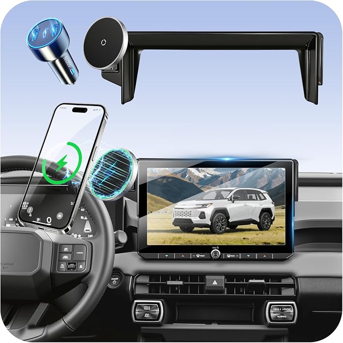 Phone Holder for 2026 Toyota RAV4 (ONLY Fits 12.9" Screen), MagSafe Car Mount Charger, Magnetic Phone Holder, 15W Wireless Charging,Screen Phone Holder, 360° & Hands Free, RAV-4 Interior Accessories