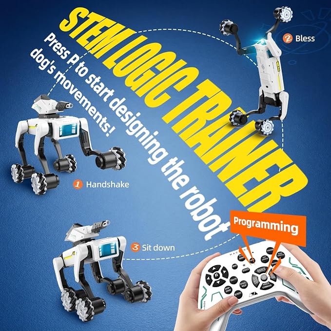 3 in 1 Robot Dog Building Kit for Kids Ages 6-12, Voice & Remote Control Robotic Pet, 30+ Bionic Actions, 25m Range, Programmable STEM Toy with Claw & Cannon