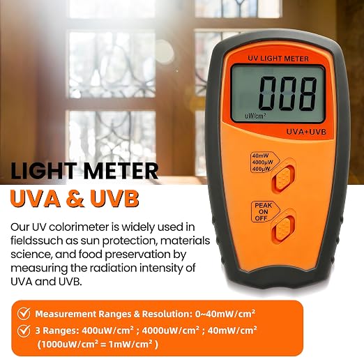 UV Light Meter Professional UV Monitors Measurable of UVA & UVB Light Measure Tester with 290~390nm Range Portable UV Sunlight Tester (Model UV340B)