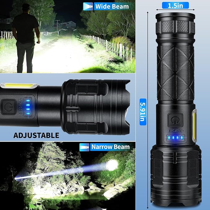 Rechargeable LED Flashlights High Lumens, 99,000 Lumen Super Bright Flashlight with 7 Modes & Waterproof, Powerful USB Rechargeable Handheld Flash Light for Camping Home