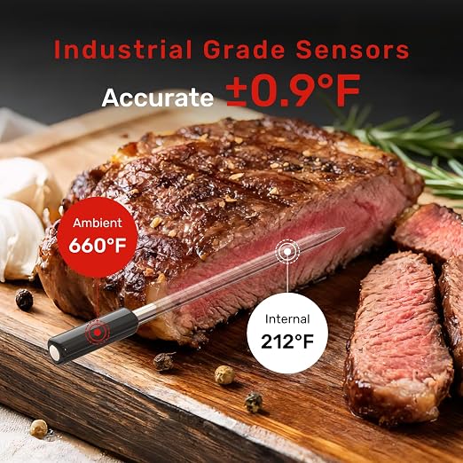 WiFi Wireless Bluetooth Meat Thermometer Digital, Smart AI Powered Cooking Thermomer with APP Control, IP67 Waterproof Meat Probe for BBQ, Oven, Grill, Smoker (Pro)