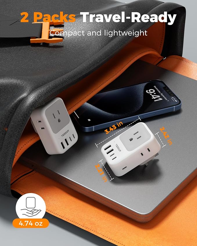Type G Adapter for Travel 28W, TESSAN US to UK Plug Adapter with 4 Outlets 5 USB Ports (3 USB-C), Power Outlet Adaptor for USA to Ireland England London British Scotland Hong Kong Kenya, 2 Packs
