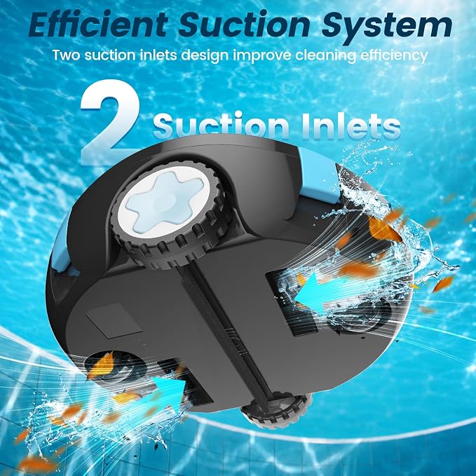 Y10 Robotic Pool Cleaner,Cordless Pool Vacuum with 150 Mins Runtime,High Efficiency Dual Suction Power,Self-Parking&Smart Navigation for Above-Ground & Flat Inground Pools up to 1300 sq.ft (Charcoal)