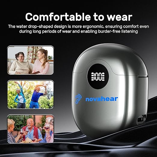 NOVAHEAR Rechargeable OTC Hearing Aids for Seniors - Behind-The-Ear BTE Hearing Amplifiers - 25H Battery Life - Digital Noise Reduction Hearing Devices for Adults