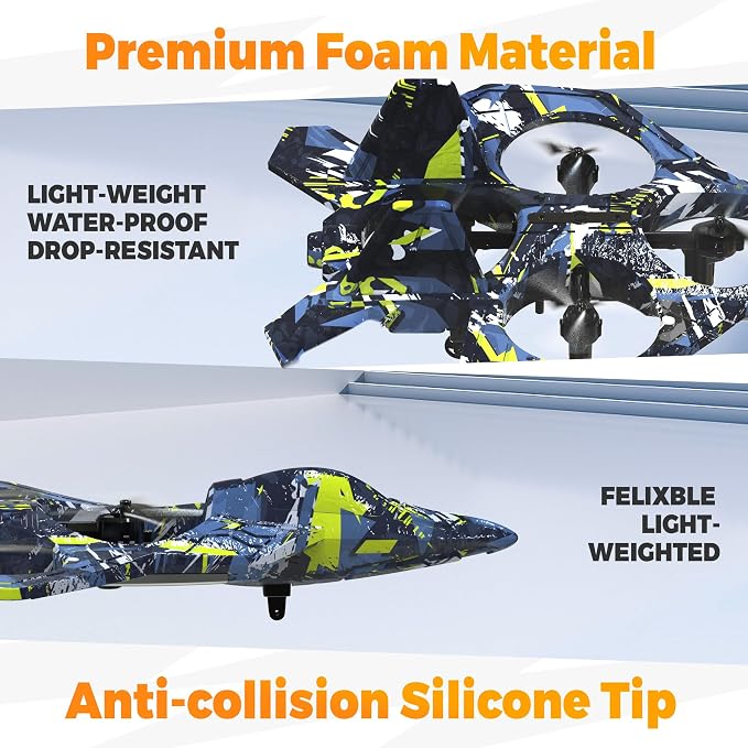 BEZGAR RC Plane, Foam Remote Control Airplane, Drone for Kids, RC Aircraft for Boys and Girls, Fighter Jet Helicopter with LED Lights, Altitude Hold, 360° Flip Stunt Rotation, Toy Airplane Blue