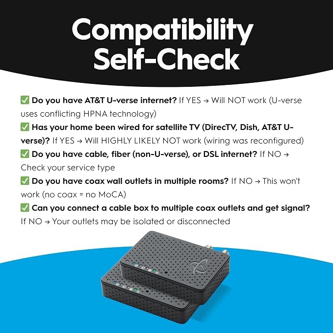 Hitron MoCA 2.5 Network Adapter (2-Pack) NOT a Modem - Extends Internet Over Coax | NOT for Satellite/AT&T U-Verse | Works Cable/Fiber/DSL | Requires Connected Coax