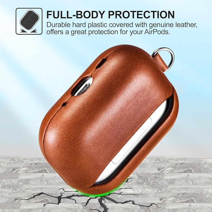 ICARER AirPod Pro 3 Case with Strap, 100% Geniune Leather Case, Handmade Top Grade Vintage Cover, Shockproof Protective Wireless Charging Cover, Compatible with AirPod Pro 3 2025 Model (Brown)