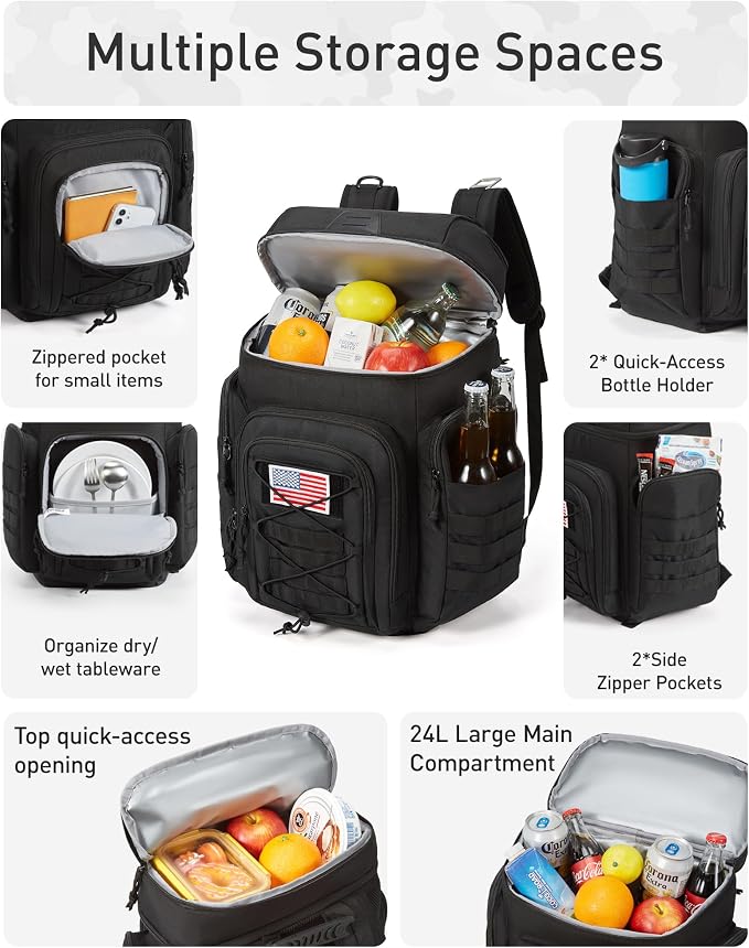 TOURIT 30L (42 Cans) Tactical Cooler Backpack – Military-Grade Insulated Cooler Bag with 16H Ice Retention, Leakproof Multi-Pocket Picnic Backpack for Camping & Hiking, Featuring DIY Hook & Loop Panel