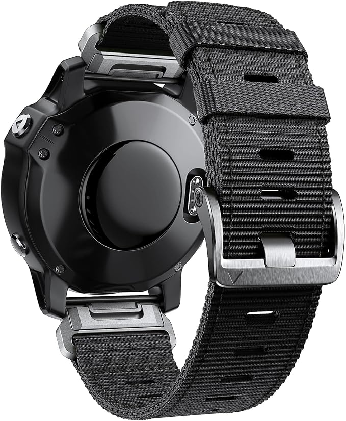 Adjustable 22mm Nylon Bands for Garmin epix pro 47mm, Fenix 8/7/6/5 (47mm) Band - Quickfit 22 Watch Band for EPIX 2 47MM & Forerunner 955/965 (Black - Silver Buckle, 22mm)