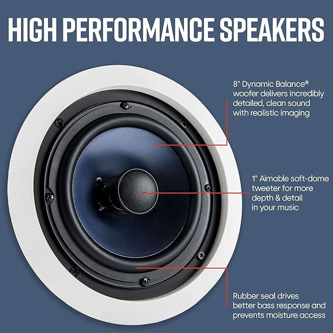 Polk Audio In-Ceiling Speakers RC80i, 8" | Set of 4 | Round | Indoor/Outdoor | Paintable Grille