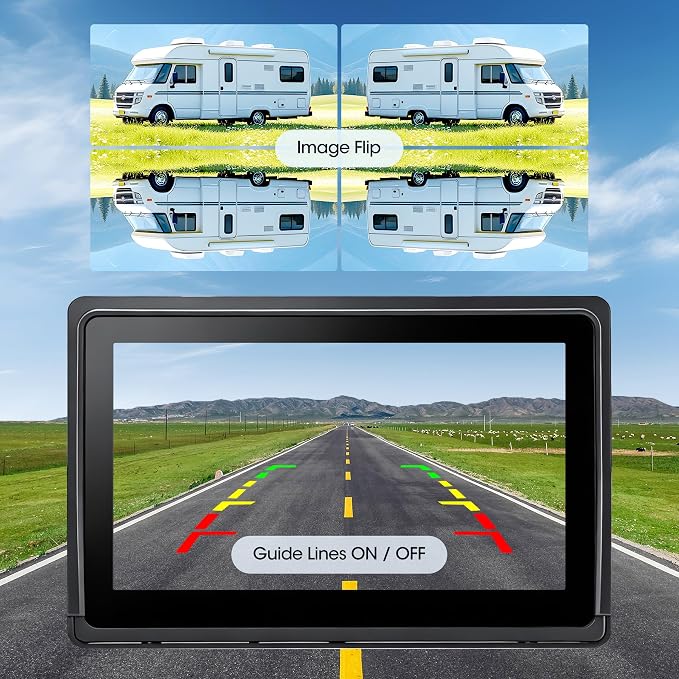 Wireless RV Backup Camera System 7" 1080P Touch Screen & 3 Cameras, Compatible with Furrion Pre-Wired Plug, DVR Monitor & Waterproof Night Vision Rear Side View Camera for Trailer Truck