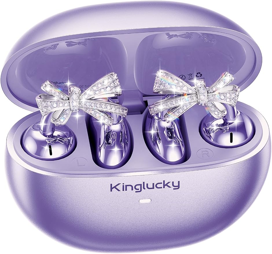 Kinglucky Open-Ear Clip-On Earbuds with Jewelry Bow Earrings, Purple | Lightweight & Comfortable Fit, Fashionable Design for Women, Ideal for Work, Running, Daily Wear
