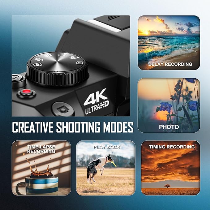 4K Digital Cameras for Photography 48MP Video Vlogging Camera for YouTube with 3" 180° Flip Screen WiFi, 16X Digital Zoom Cameras with 32GB TF Card Wide-Angle & Macro Lens (Light Black)