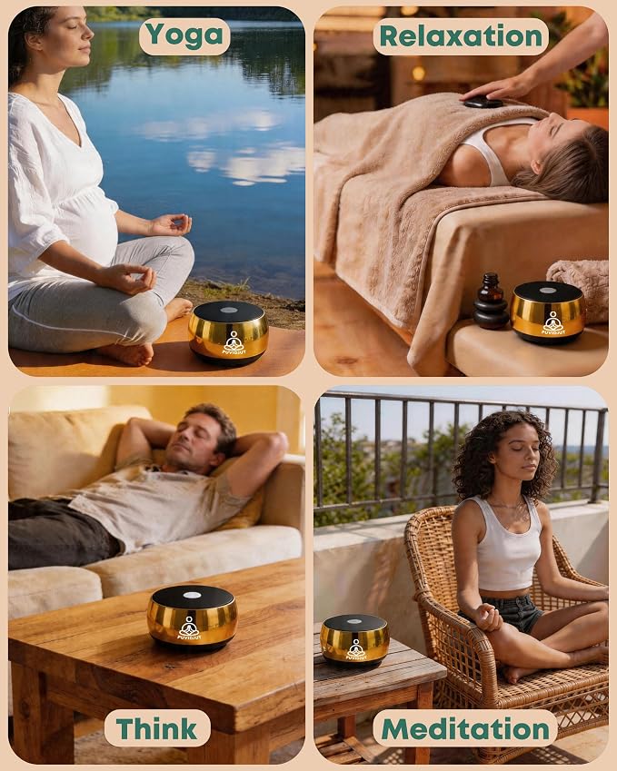 Portable Electronic Tibetan Singing Bowl, 4 Healing Frequencies (417-639Hz)& Singing Bowl Tone - USB-C Rechargeable Meditation Musical Instrument for Yoga, Relaxation, Reiki, Chakra Balance Gold