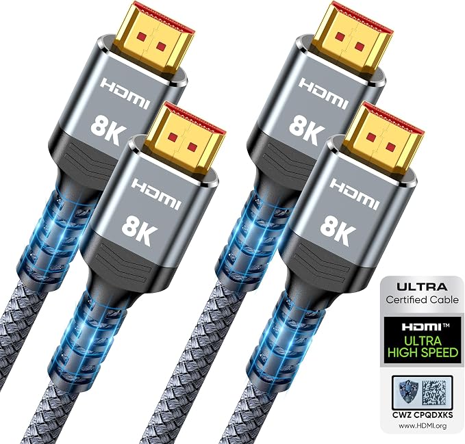 10K 8K HDMI 2.1 Cable 2-Pack 6.6FT, Highwings Certified 48Gbps Ultra High Speed Slim HDMI Cord,Support 4K@120Hz 8K@60Hz, HDCP 2.2&2.3,eARC, Dynamic HDR,DTS:X, Compatible with PS5/Blu-ray/HDTV/Roku TV