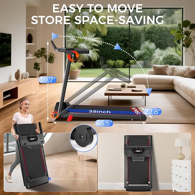 Treadmill with Incline 3-in-1 Portable Treadmills for Home Small, Incline Walking Pad Treadmill with Handle Bar, Walking Pad Foldable with 3.0HP Quiet Brushless, LED Dispay, 300LBS Capacity Black