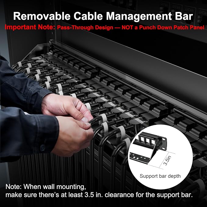 Jadaol [UL Listed] 24 Port Patch Panel Rackmount or Wall Mount 19-Inch, 1U Cat 6 Network Panel Preloaded with 24 Keystone Couplers Plus 1 Spare, 10Gbps Ethernet Panel with Cable Management & Back Bar