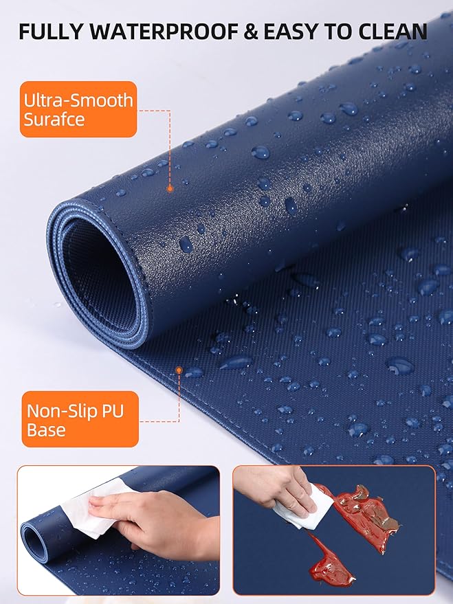 TopMade Mouse Pad with 15W Wireless Charging, XXL Large Leather Desk Mat, Waterproof Gaming Mousepad Home Office Desk Pad Protector, Blue (Includes 20W PD Power Adapter & 6.56ft Woven Cable)