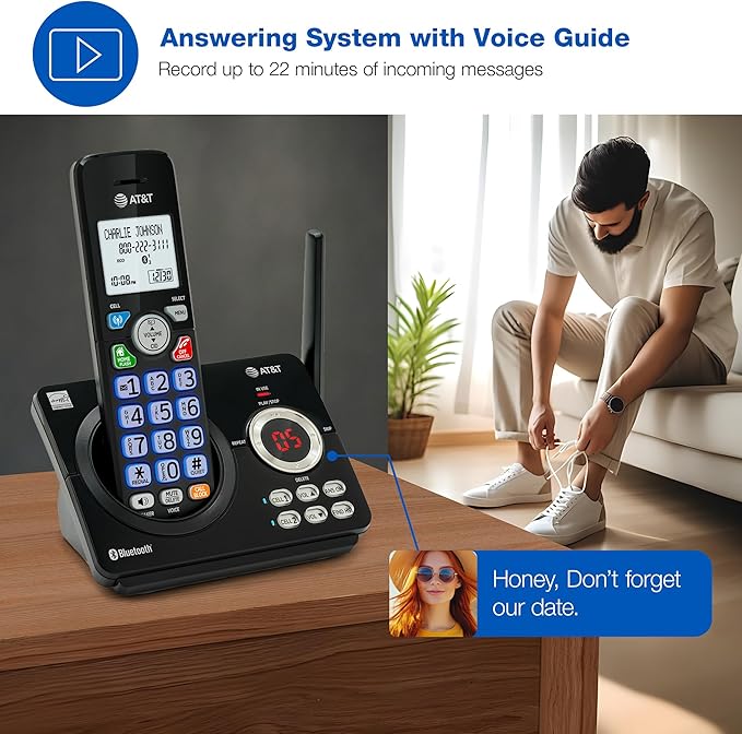 AT&T DECT 6.0 Cordless Phone, 2-Handset – Smart Call Blocker, Bluetooth Connect to Cell, Caller ID Announce, Answering Machine | DL72279