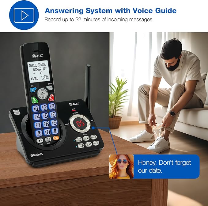 AT&T DECT 6.0 Cordless Phone – Smart Call Blocker, Bluetooth Connect to Cell, Caller ID Announce, Answering Machine, Big Buttons | DL72179