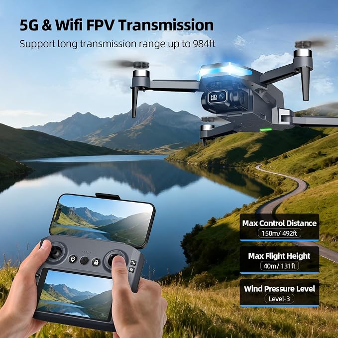 GPS Drone with Camera for Adults, 2K FPV Drone with 4.5" Screen Remote Controller, Brushless Motor, Auto Return, Follow Me, Tap Fly & Circle Fly, Long Flight Time Foldable Quadcopter for Beginners