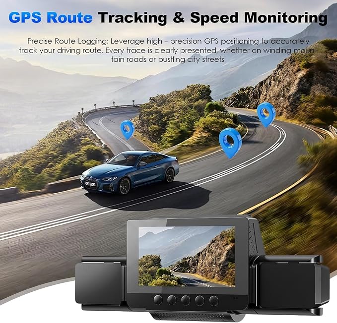 4 Channel Dash Cam Front and Rear with 360° View for All-Round Protection, 4-Way Recording, Built-in 5G WiFi & GPS, APP Control, 8 IR LEDs, 24H Parking Monitor, G-Sensor, Free TF Card (128, GB)