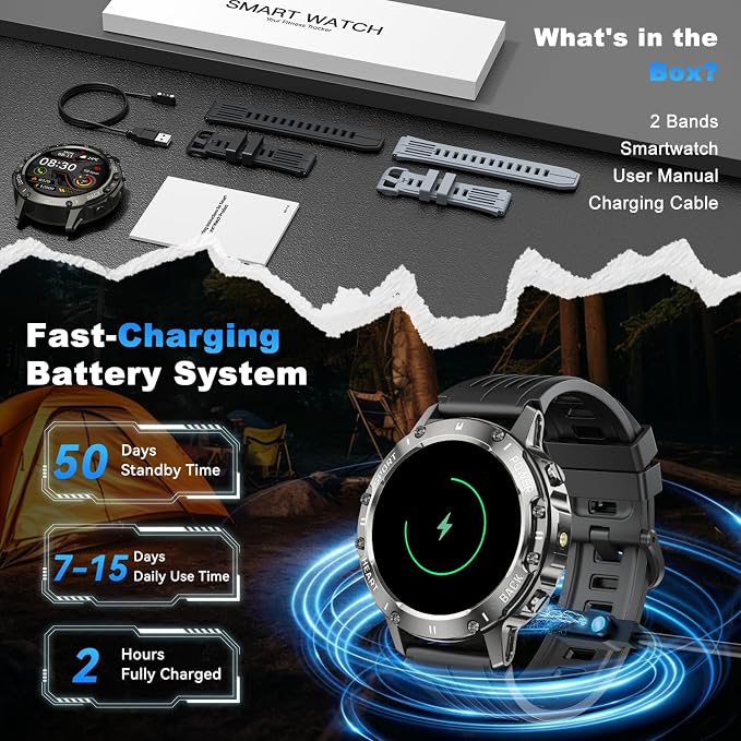 Smart Watch for Men Fitness Tracker: Waterproof Make Answer Call Running Digital Mens Watches Military Smartwatch Android Phone iPhone Samsung Compatible SpO2 Sleep Heart Rate Monitor Step Pedometer
