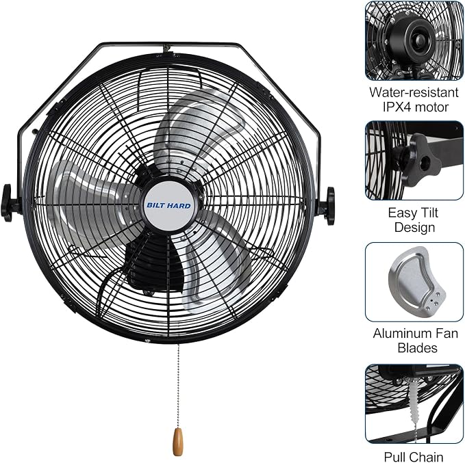 BILT HARD 5400 CFM 20 in. Outdoor Wall Mount Fan, 3-Speed Waterproof Wall Fan Industrial Grade High Velocity Outdoor Fans for Patio, Commercial, Garage, and Gazebo Use- UL Listed