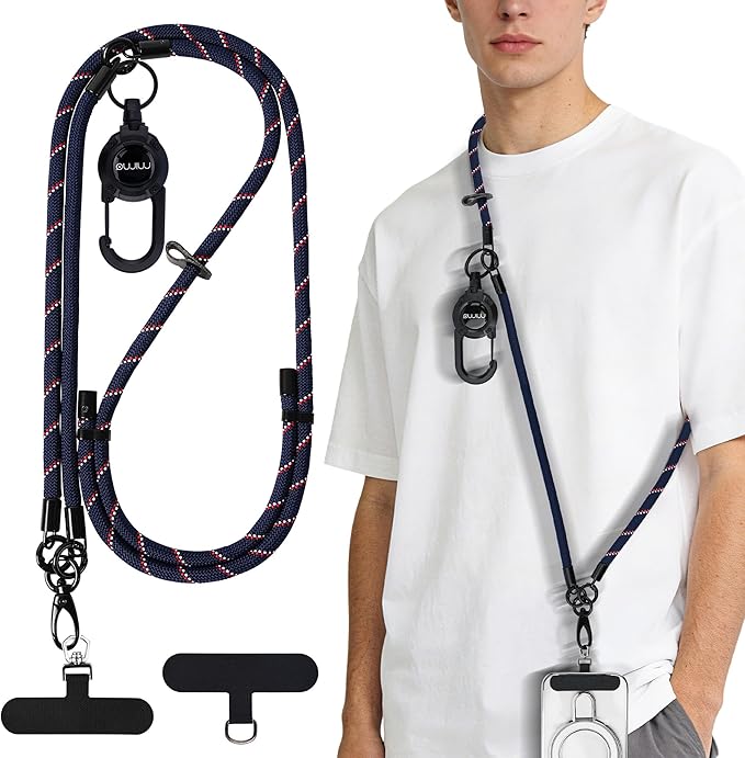 mimo Phone Lanyard Crossbody, Adjustable Anti-Theft Cell Phone Lanyard with 360° Rotating Tether Tab & Metal Buckles, Hands-Free Crossbody Phone Strap for Women&Men, for Most Smartphones (Azure blue)