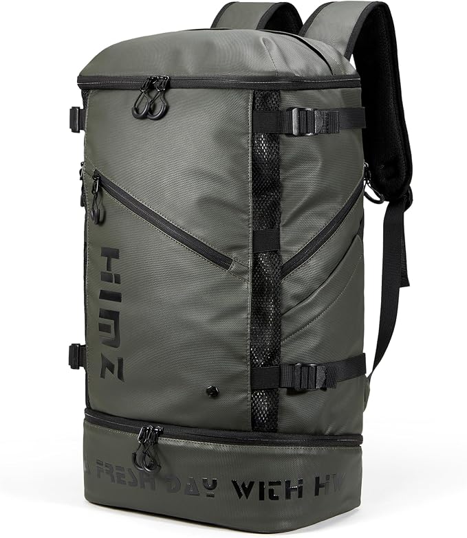 Camping Backpack with Lunch Compartment, Water Resistant Mens Backpack Insulated for Work, 17 inch Laptop Bag, Carry On Backpacks for Airplane Beach Travel, Green