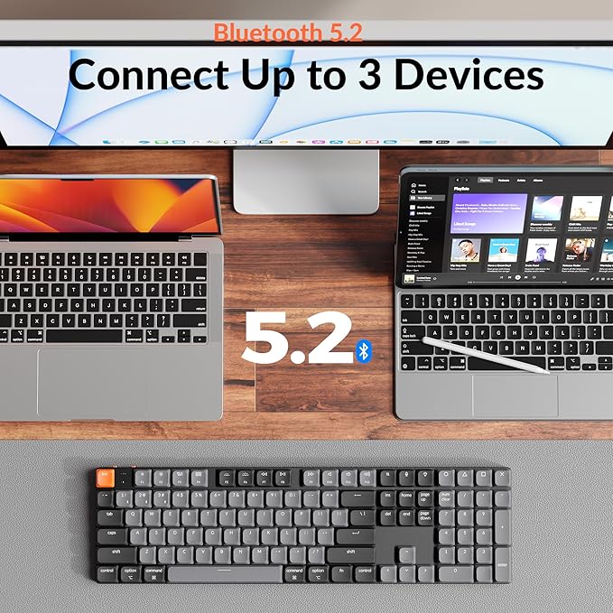 Keychron K5 Version 2 Wireless Bluetooth 5.2 Mechanical Keyboard, Low Profile Milk POM Switch Full-Size 100% Layout QMK Programmable, White Backlit with Shine-Through Keycaps for Mac Windows Linux