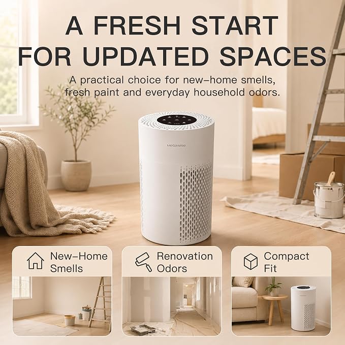 MEGAWISE Smart Air Purifier for Large Rooms up to 1080 sq. ft. | 2022 Updated Version | H13 True HEPA Filter, Smart Air Quality Sensor, Quiet Sleep Mode, Ideal for Pets, Odors, Smoke, Dust (White)