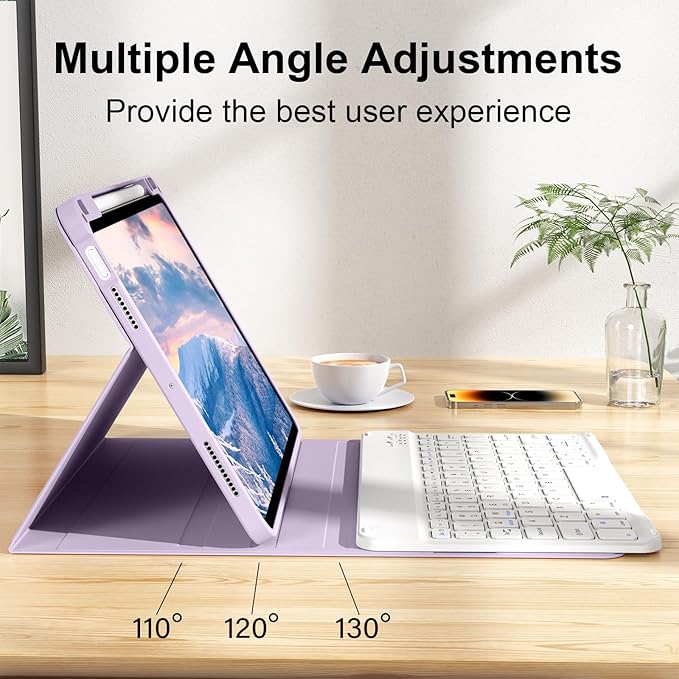 Case for iPad Air 8th/7th/6th 11-inch M4/M3/M2 (2026/2025/2024), iPad Air 5th/4th Generation 10.9 inch 2022/2020, Stand Folio Detachable Wireless Keyboard with Pencil Holder, Purple